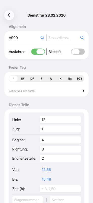 Dienstkalender Z Dienst bearbeiten