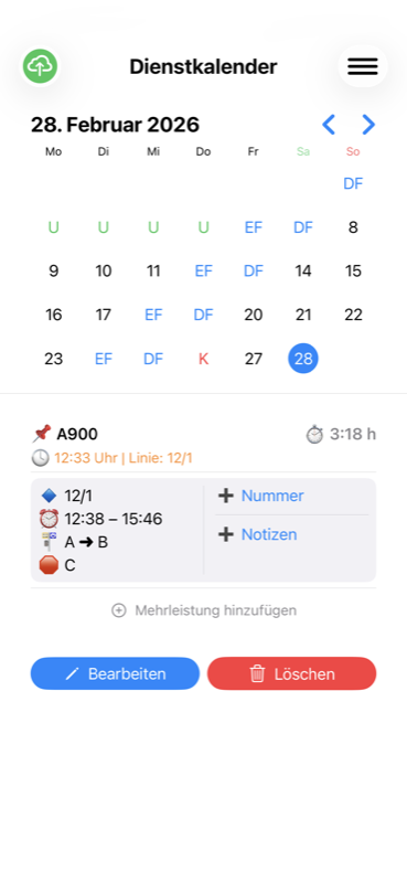 Dienstkalender Z Monatsansicht